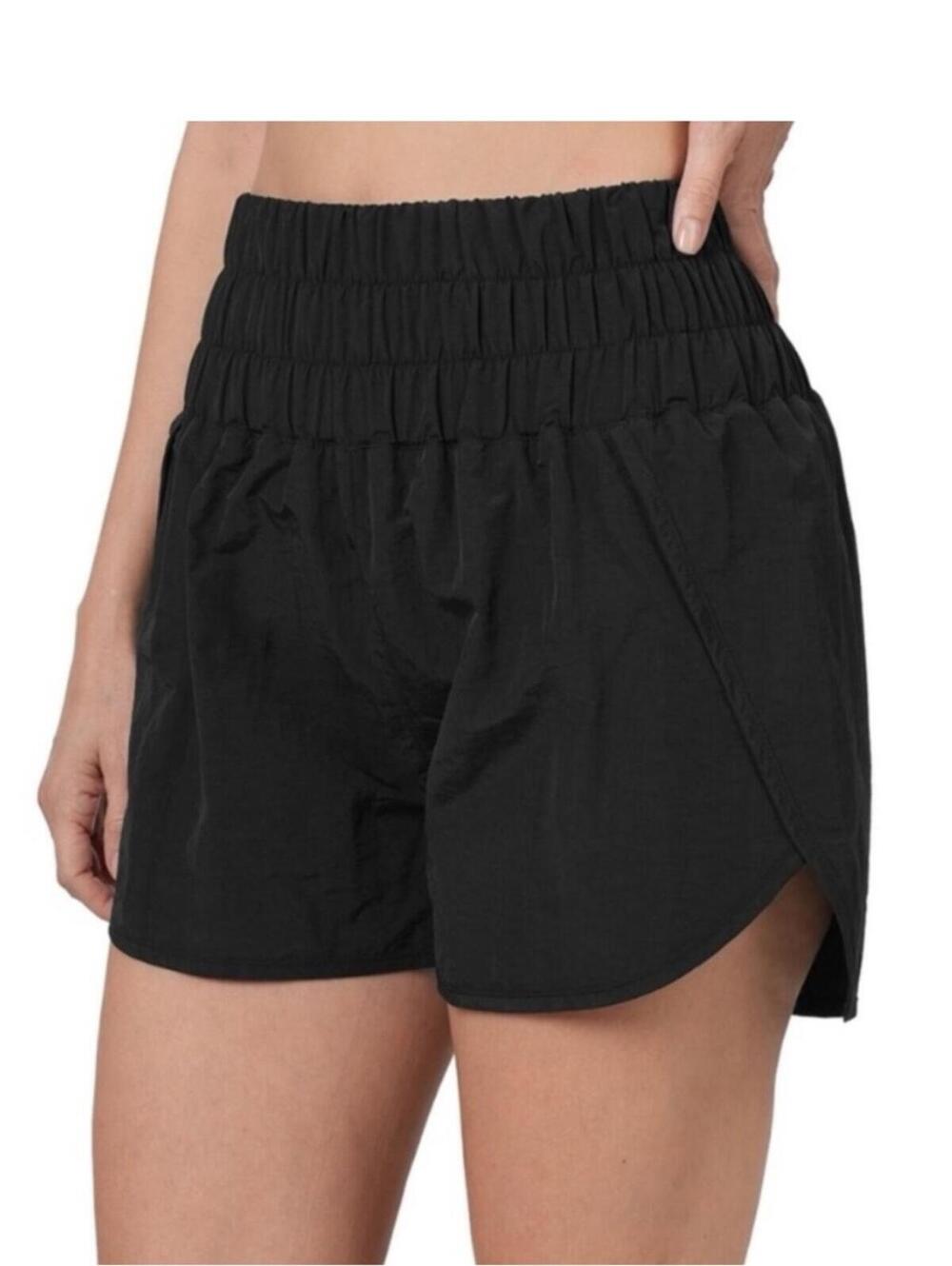 ZENANA women’s windbreaker Smoked Waistband Active shorts Sz large black pocket